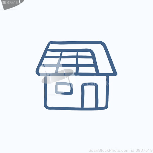 Image of House with solar panel sketch icon.