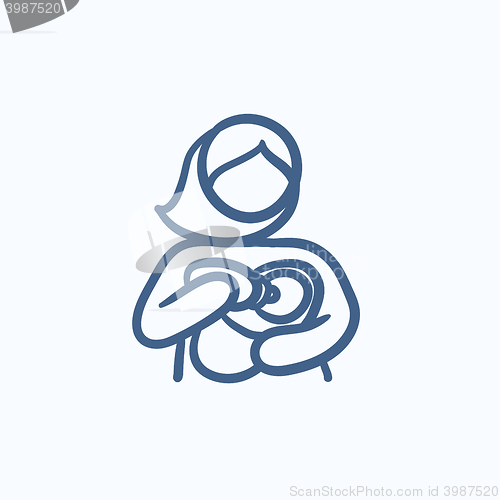 Image of Woman nursing baby sketch icon.