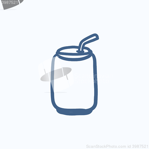 Image of Soda can with drinking straw sketch icon.