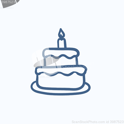 Image of Easter cake with candle sketch icon.