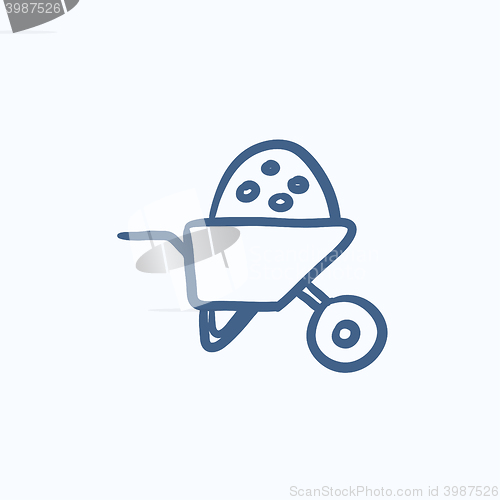 Image of Wheelbarrow full of sand sketch icon.