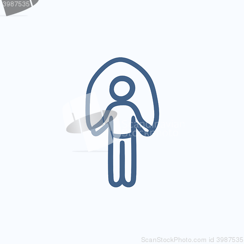 Image of Man exercising with skipping rope sketch icon.