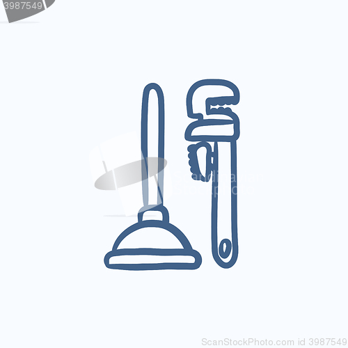 Image of Pipe wrenches and plunger sketch icon.