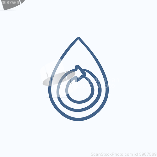 Image of Water drop with circular arrow sketch icon.