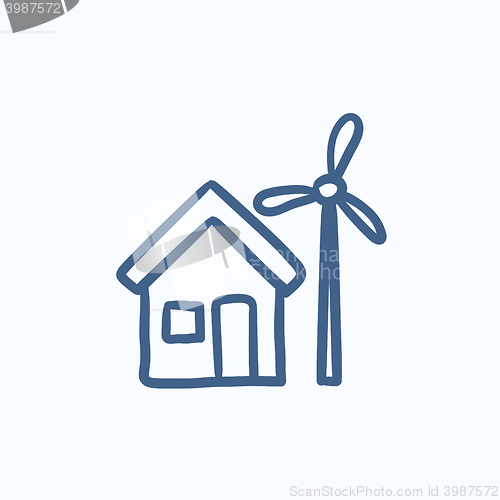 Image of House with windmill sketch icon.