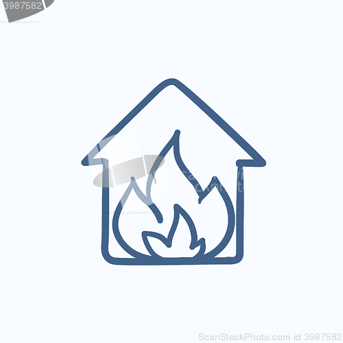 Image of House on fire sketch icon.