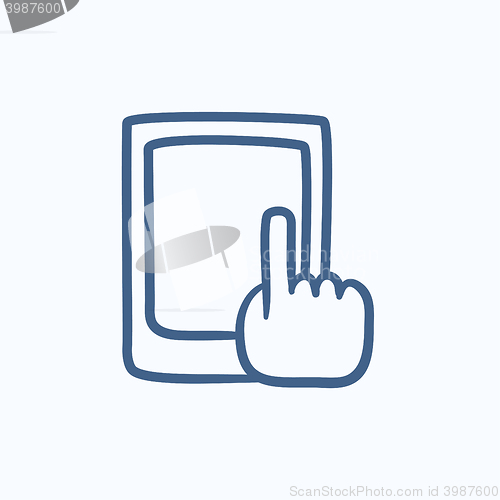 Image of Finger pointing at tablet sketch icon.