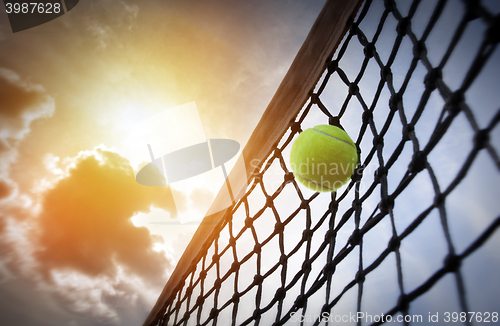 Image of tennis ball on a tennis court