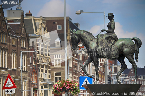 Image of The equestrian statue of Queen Wilhelmina in Amsterdam