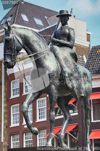 Image of The equestrian statue of Queen Wilhelmina in Amsterdam