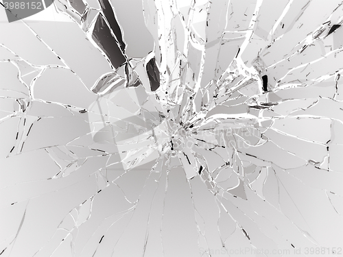 Image of Many pieces of shattered glass over white