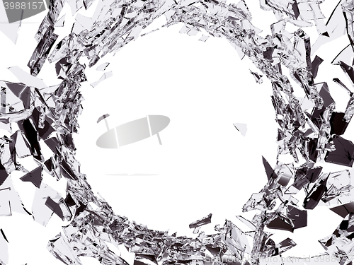 Image of Pieces of Shattered glass on white background