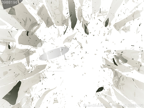 Image of Shattered or demolished glass over white background