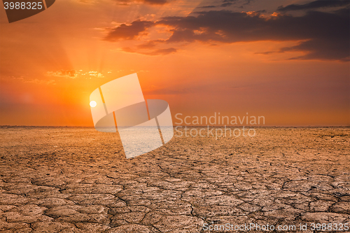 Image of Cracked earth soil sunset landscape