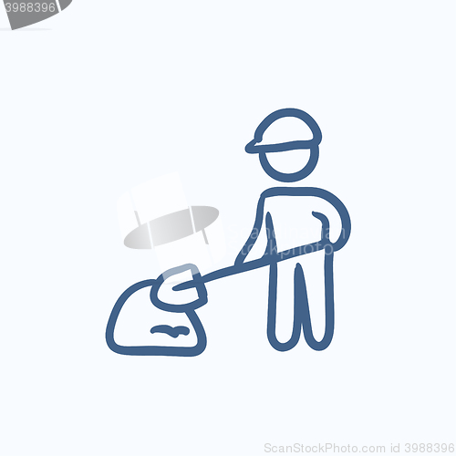 Image of Man with shovel and hill of sand sketch icon.