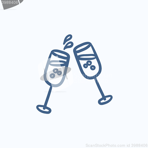 Image of Two glasses of champaign sketch icon.