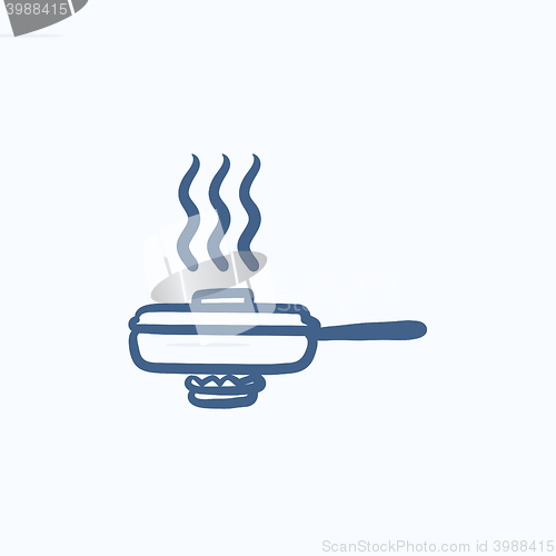 Image of Frying pan with cover sketch icon.