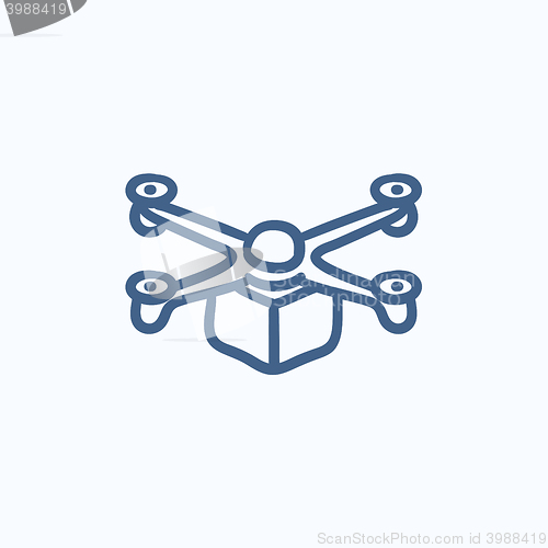 Image of Drone delivering package sketch icon.