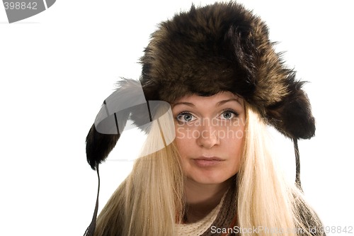 Image of Beautiful girl in fur cap