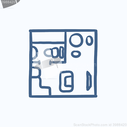 Image of House interior with furniture sketch icon.