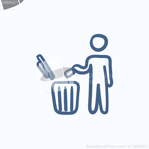 Image of Man throwing garbage in a bin sketch icon.