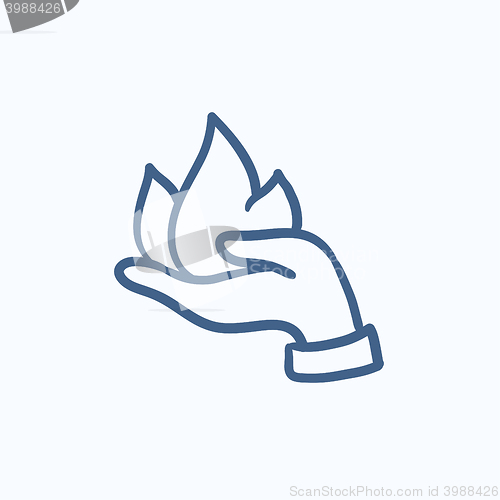 Image of Hand holding fire  sketch icon.