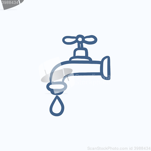 Image of Faucet with water drop sketch icon.