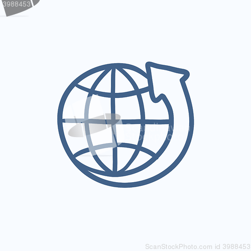 Image of Earth and arrow around sketch icon.