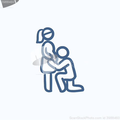 Image of Man with pregnant wife sketch icon.