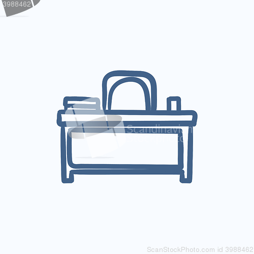 Image of Desk and chair sketch icon.