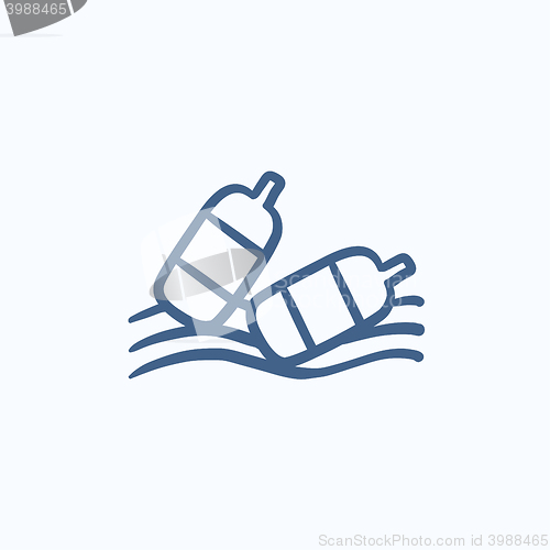 Image of Bottles floating in water sketch icon.