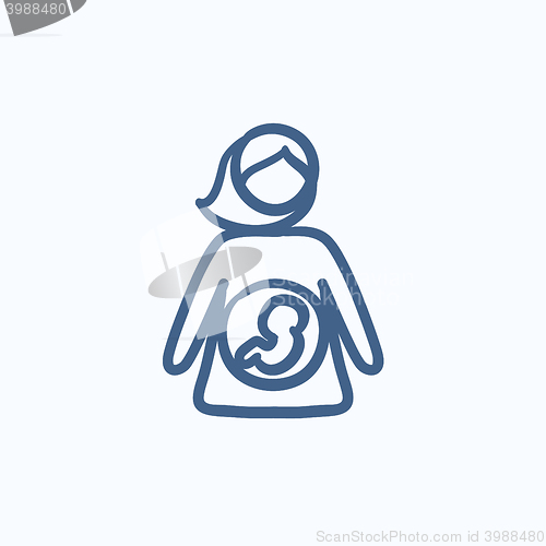 Image of Baby fetus in mother womb sketch icon.