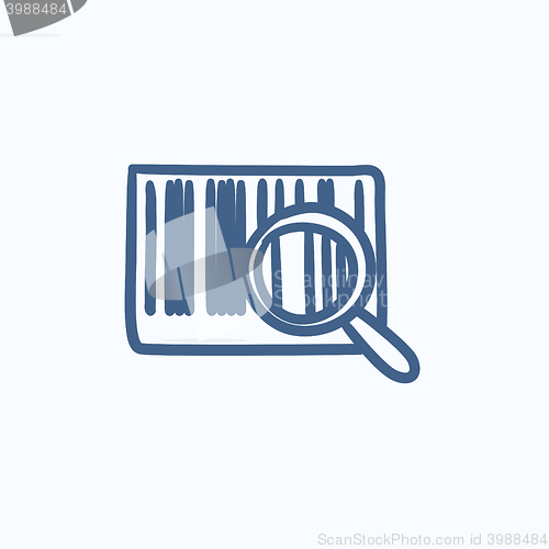 Image of Magnifying glass and barcode sketch icon.