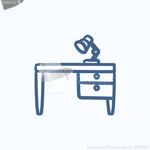 Image of Desk lamp on table sketch icon.