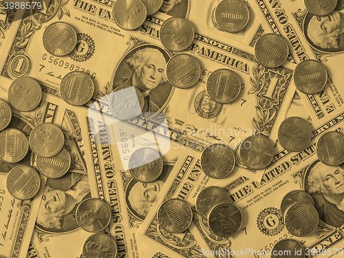 Image of Dollar coins and notes - vintage