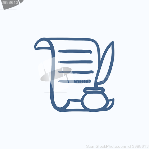 Image of Paper scroll with feather pen sketch icon.