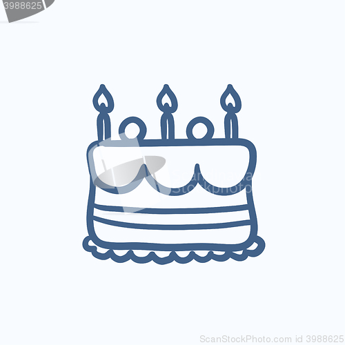 Image of Birthday cake with candles sketch icon.