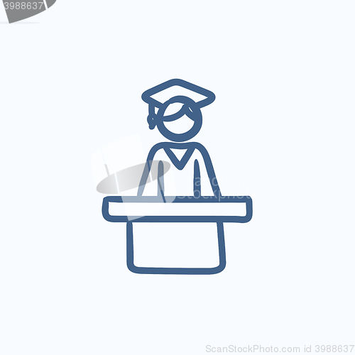 Image of Graduate standing at the tribune sketch icon.