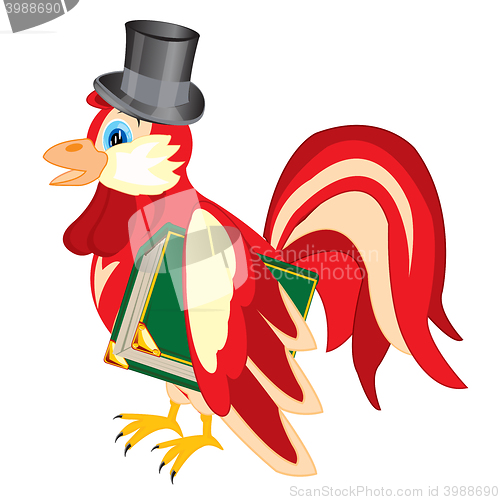 Image of Cock in hat with book
