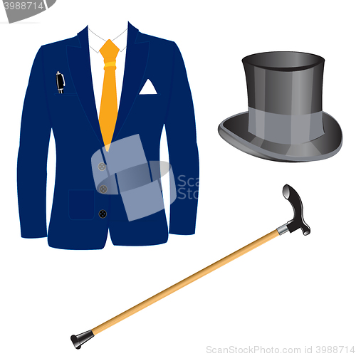 Image of Suit and hat with walking stick