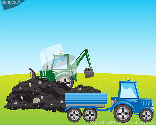 Image of Tractor excavator loads ground