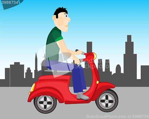 Image of Man goes on scooter