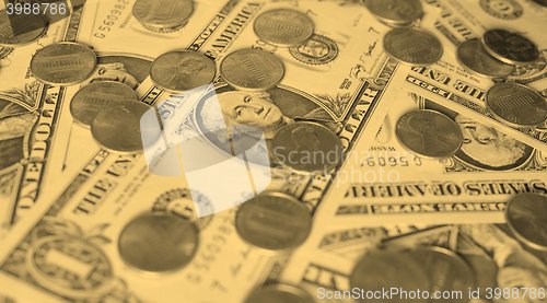 Image of Dollar coins and notes - vintage