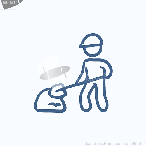 Image of Man with shovel and hill of sand sketch icon.