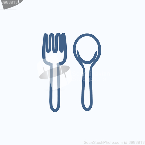 Image of Spoon and fork sketch icon.