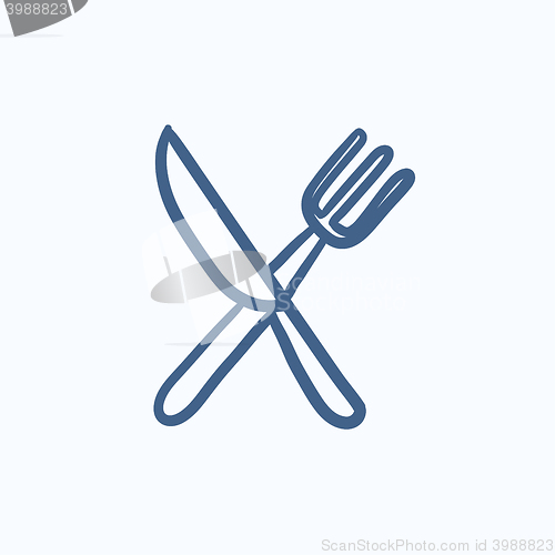 Image of Knife and fork sketch icon.