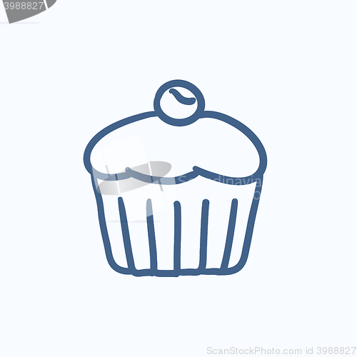 Image of Cupcake with cherry sketch icon.