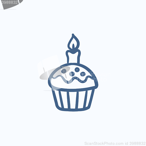 Image of Easter cupcake with candle sketch icon.