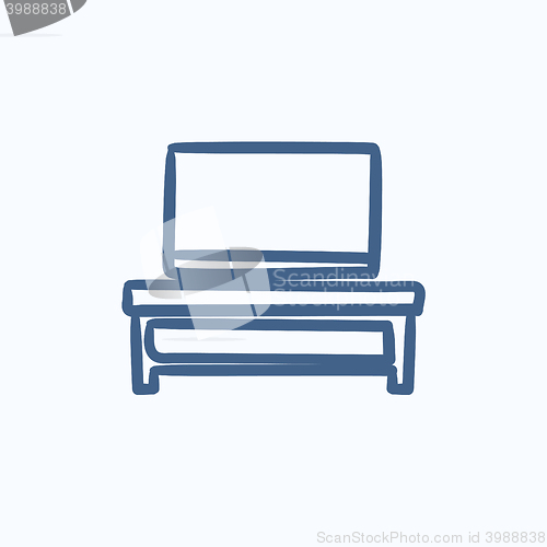 Image of Flat screen tv on modern stand sketch icon.