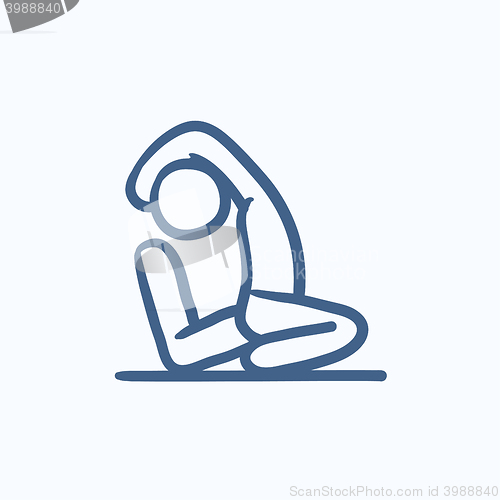 Image of Man practicing yoga sketch icon.